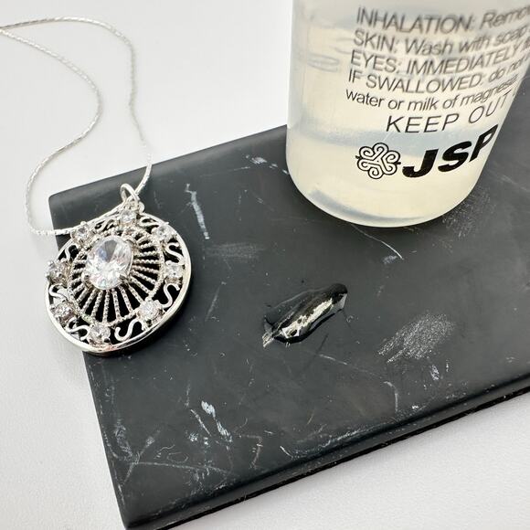 925 Sterling Silver Cubic Zirconia Art Deco Style Ornate Pendant 18" Necklace - Picture 10 of 10